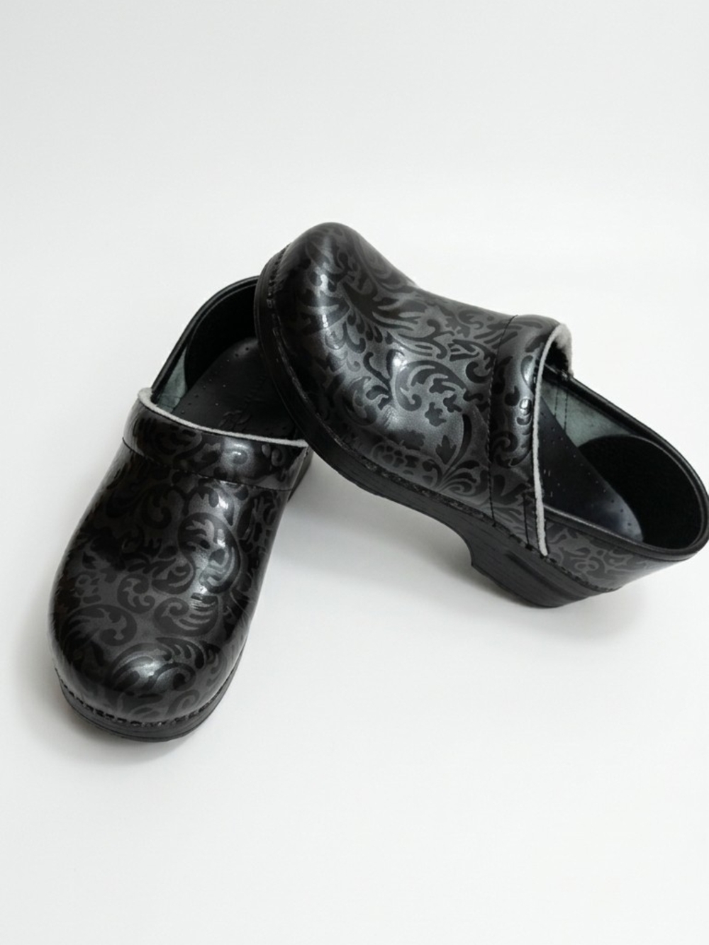 Dansko Professional Women's US 6.5 ApproximateBlack Floral-Pattern Slip-On Clogs